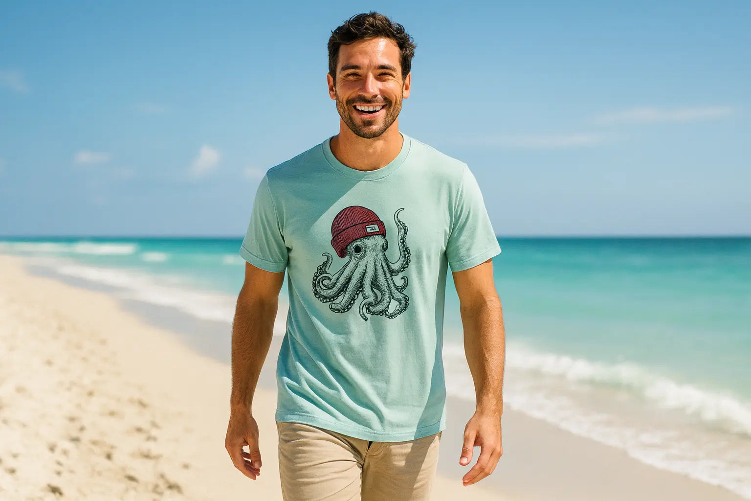 Great Coast destination graphic T-shirt styled near the coast